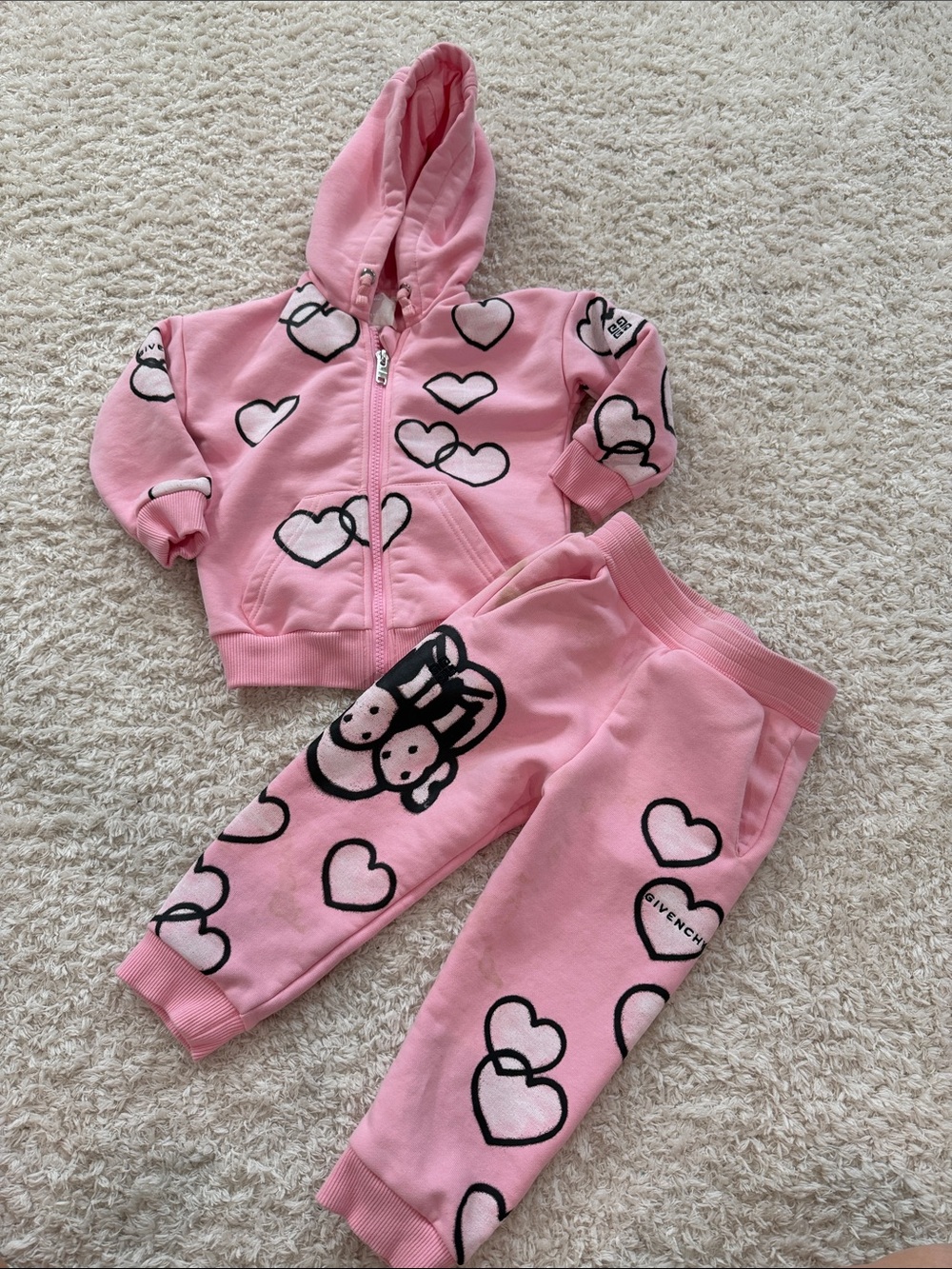 Givenchy Kids Pink Heart Print Hoodie & Joggers Set Size 2Т see details